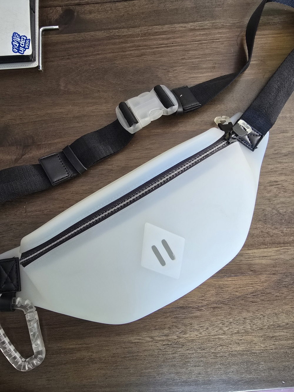 Zara Translucent Rubberized White Belt Bag with Black Strap